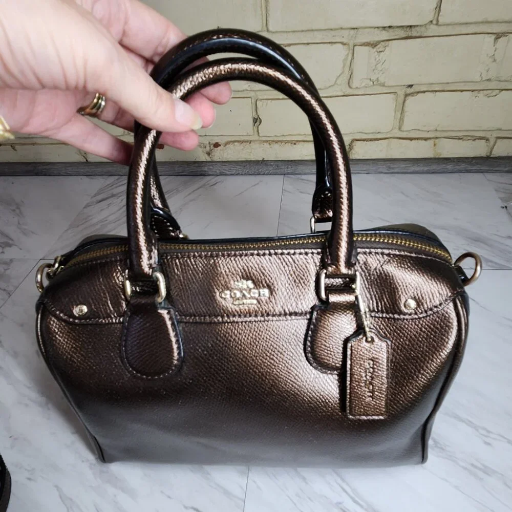 Like New Coach Bennett Satchel Bronze Leather Shoulder Crossbody Bag Purse